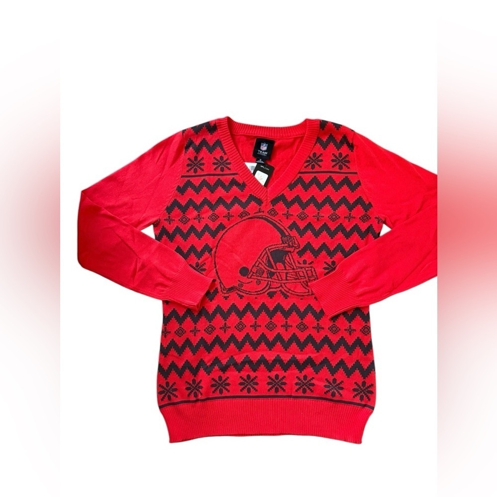 NFL Team Apparel FOCO Cleveland Browns Women's V-Neck Ugly Sweater M Red Black